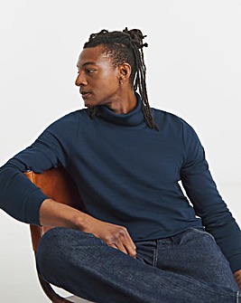 Long Sleeve Jersey Roll Neck Long Length- Navy
