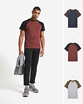 Pack Of 3 Short Sleeve Raglan T-shirts L