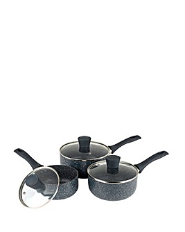 Russell Hobbs Nightfall Stone 3 Piece Saucepan Set - 16cm, 18cm and 30cm