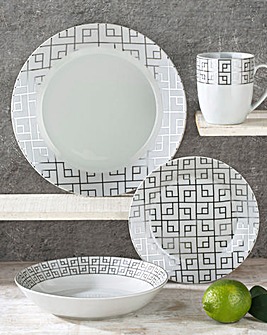 Waterside Platinum Glitz Geo 16 Piece Dinner Set