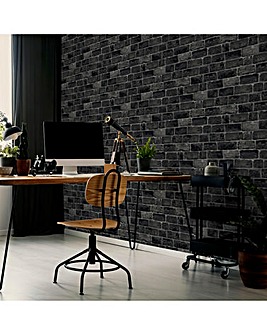 Fresco House Brick Charcoal Wallpaper