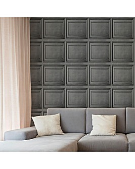 Fresco Wood Panel Dark Grey Wallpaper