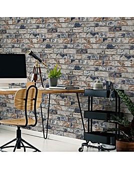 Fresco Navy/Red Industrial Distressed Brick Wallpaper