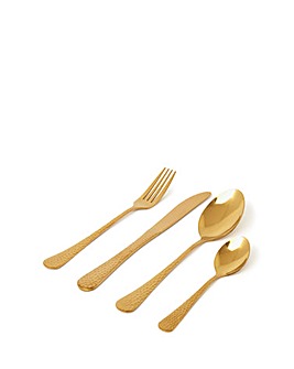 Sabichi 16 Piece Gold Hammered Cutlery Set