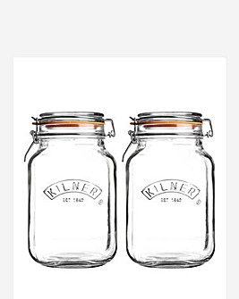 Kilner Set of 2 Clip Top Square Jars 1.5l