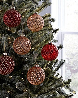 Set of 6 Red and Pink Baubles with Gold Glitter