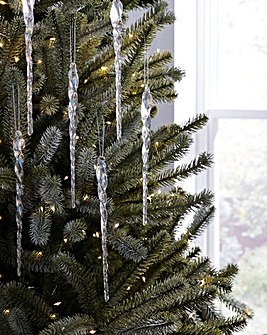 Set of 6 Clear Iridescent Glass Icicle Tree Decorations