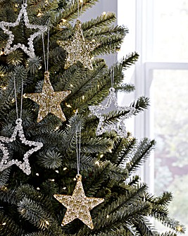 Set of 6 Gold Glittered Glass Star Tree Decorations