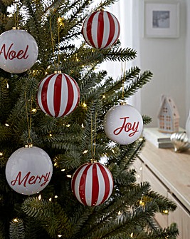 Set of 6 Candy Stripe and Joy, Noel, Merry Baubles