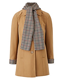 Coat with Check Trim and Scarf