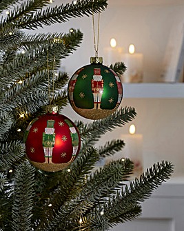 Gisela Graham Red and Green Glass Nutcracker Baubles - Set of 2