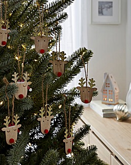 Gisela Graham Wood Reindeer Hanging Decorations - Set of 8
