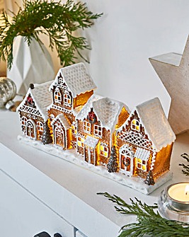 Gisela Graham White Iced Light Up Gingerbread Village