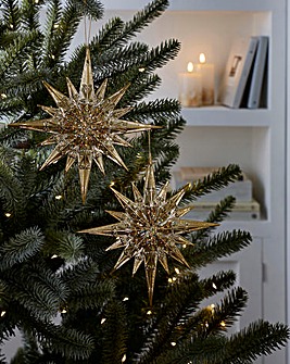 Gisela Graham Glitter Starburst Hanging Decorations - Set of 2