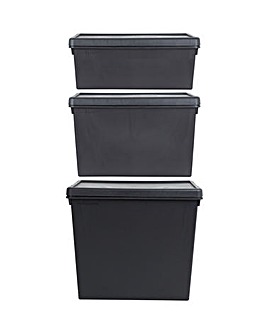Wham Bam Multisize Heavy Duty Box & Lid Recycled Black 3Pk