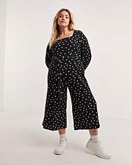 Mono Spot Square Neck Waffle Jumpuit