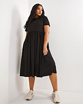 Black Supersoft Jersey Midi Dress With Pockets
