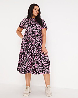 Pink Print Supersoft Midi Dress With Pockets