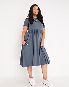 Blue Supersoft Jersey Midi Dress With Pockets