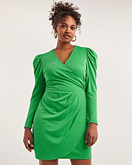 Green Glitter Knit Wrap Dress