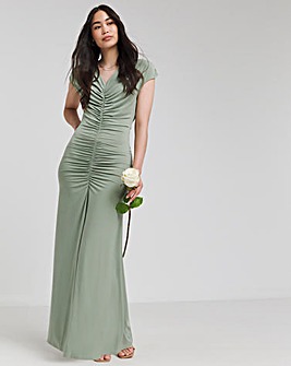 Sage Ruched Front Maxi Bridesmaid Dress