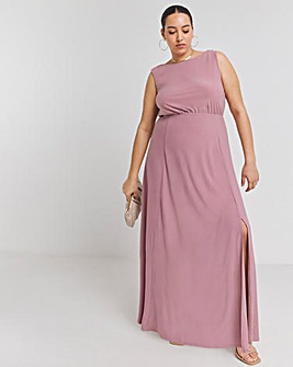 Pink Cowl Back Maxi Bridesmaid Dress With Side Split