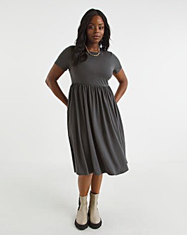 Charcoal Supersoft Jersey Midi Dress With Pockets