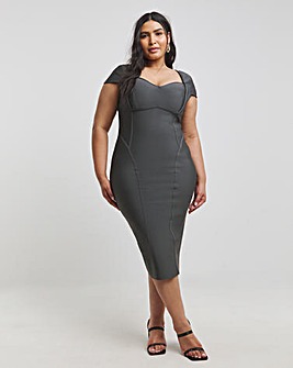 Simply Contour Grey Contouring Seam Stretch Bandage Midi Dress