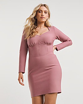 Simply Contour Pink Exposed Illusion Corset Stretch Bandage Bodycon Dress