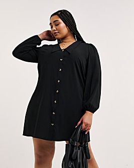 Black Button Through Shirt Dress