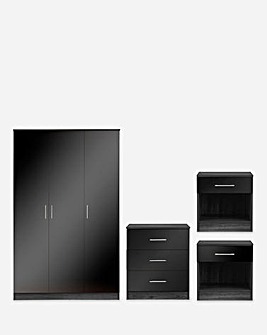Miami Gloss 4 Piece Bedroom Package (2xBedside, 3 Drawer Chest, 3 Door Wardrobe)