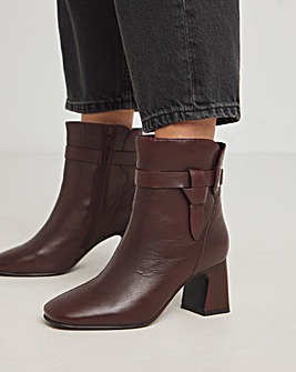 Kathy Heeled Leather Boot With Wrap Around Detail Wide E Fit