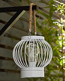White Battery Operated Lantern with Rope Handle