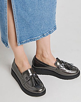 Heavenly Soles Skye Low Wedge Tassle Trim Loafer Extra Wide EEE Fit