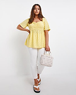 Stretch Broderie Ruched Front Top