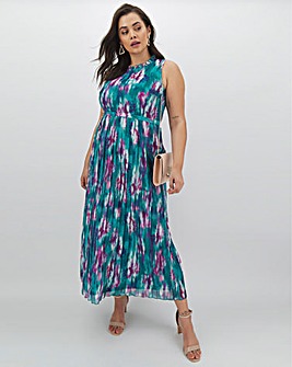 Little Mistress Pleat Print Maxi Dress