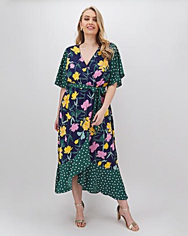Lovedrobe Mixed Print Midi Wrap Dress