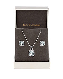 Jon Richard Silver Plated Aqua Cubic Zirconia Crystal Drop Set - Gift Boxed