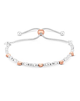 Sterling Silver 925 Two-Tone Heart Toggle Bracelet
