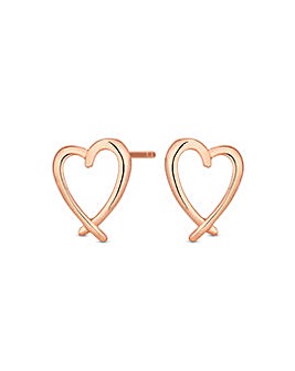 Simply Silver Sterling Silver 925 14ct Rose Gold Plated Heart Stud Earrings