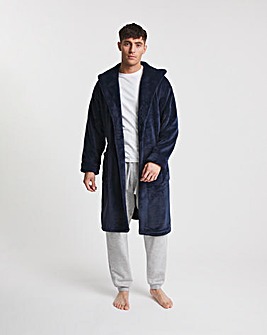 Striped Textured Hooded Dressing Gown