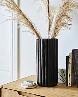 Ridged Matte Black Vase 32cm