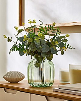 Greenery in Coloured Glass Vase 32cm