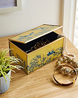 Glass Jewellery Box in Oriental Heron Design with Bevelled Edge