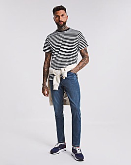 Stonewash Tapered Fit Stretch Jeans