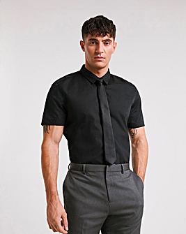 Black Short Sleeve Formal Shirt Long