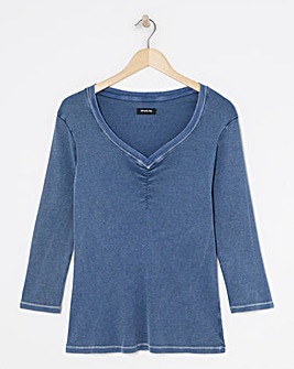 Simply Be Blue Acid Wash V Neck Top