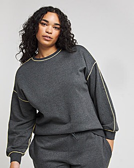 Charcoal Sweatshirt With Contrast Lemon Piping