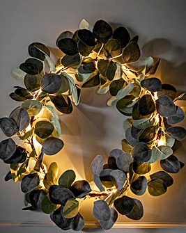 Faux Eucalyptus Wreath with 20 LED Lights 40cm