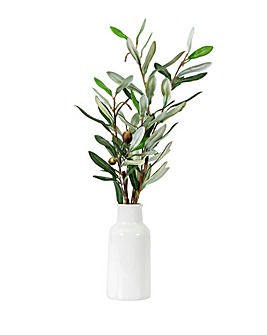 Faux Olive Stems in Vase 43cm